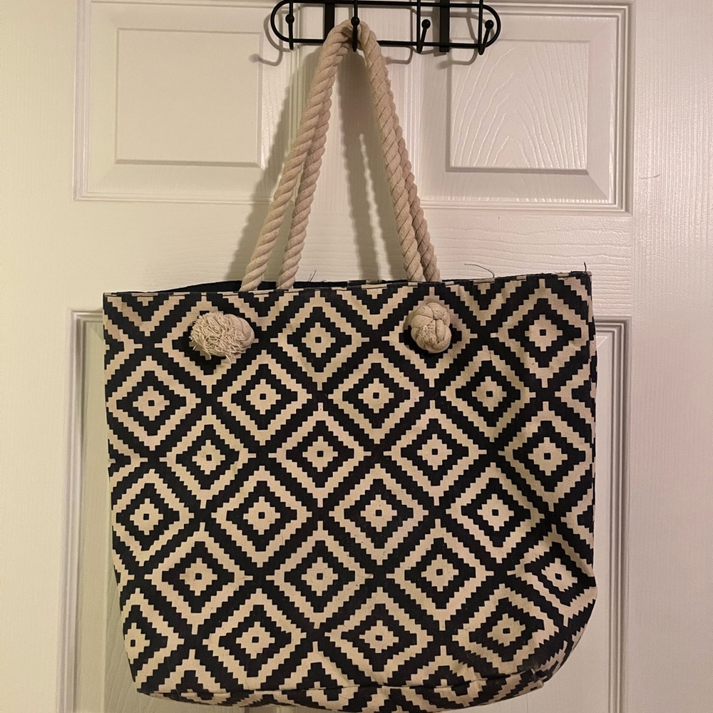 Geometric Black and Cream Tote Bag